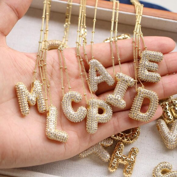 Gold Filled CZ Initial Bubble Necklace - Picture 1 of 11